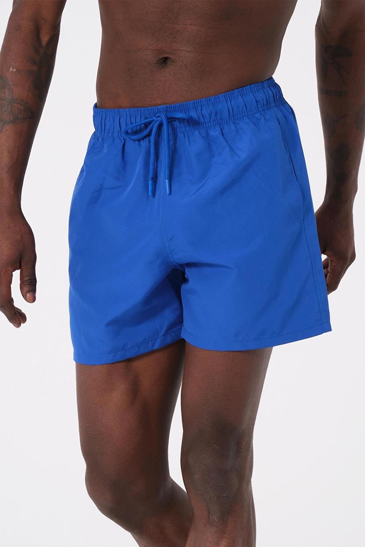 Saks Mavi Su İtici Özellikli Düz Renk Basic Erkek Plaj Deniz Şort Mayo - DG300-Saks