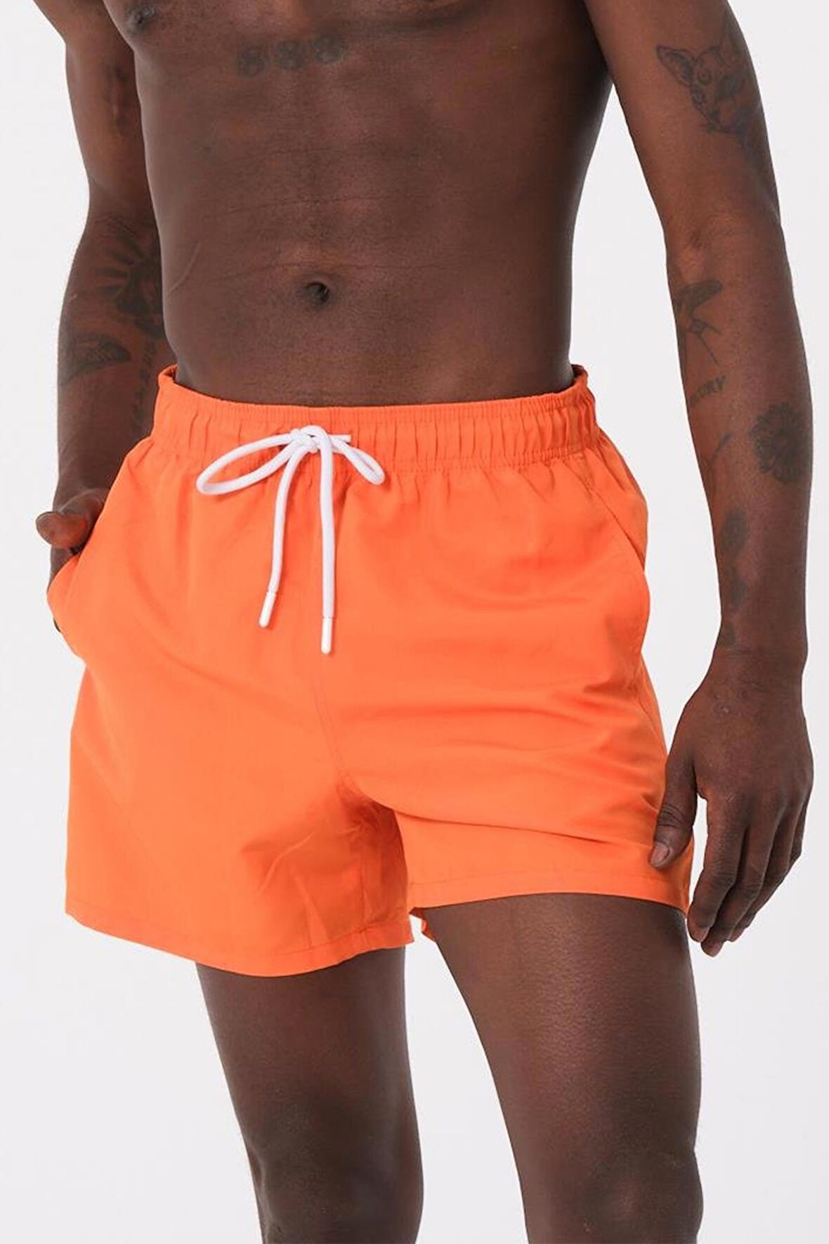 Turuncu Su İtici Özellikli Düz Renk Basic Erkek Plaj Deniz Şort Mayo - DG300-Turuncu