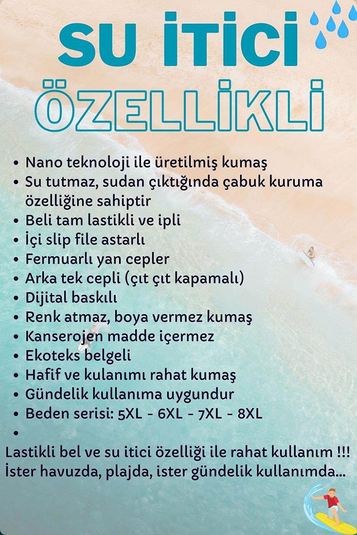 Siyah Büyük Beden Diz Altı Uzun Boy Basic Model Su İtici Özellikli Erkek Plaj Deniz Kapri Şort