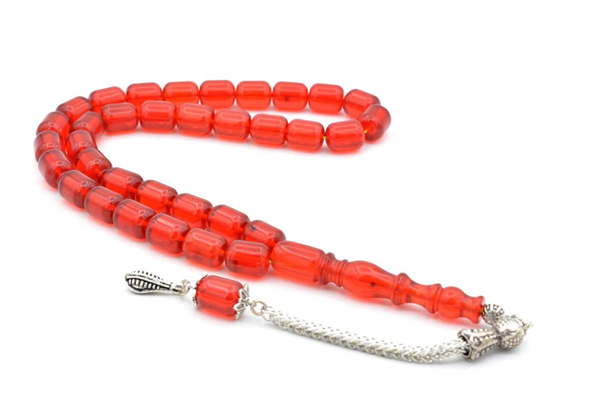 TİLKİ KUYRUĞU KAMÇILI KAPSÜL KESİM KIRMIZI SIKMA KEHRİBAR TESBİH 046