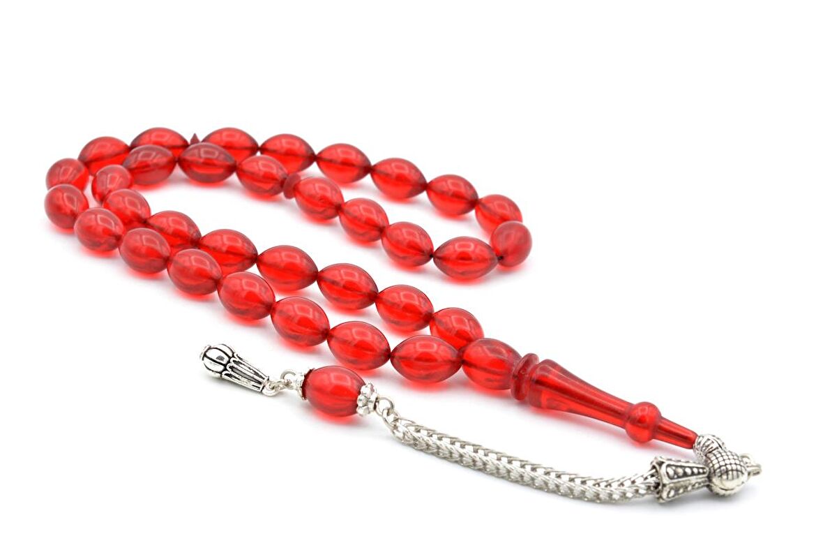 TİLKİ KUYRUĞU KAMÇILI BEYZİ KESİM KIRMIZI SIKMA KEHRİBAR TESBİH 048