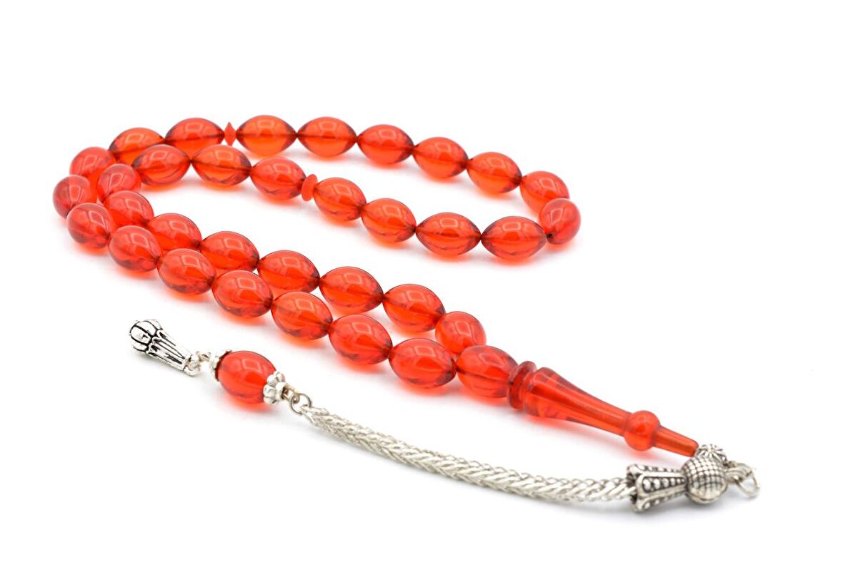 TİLKİ KUYRUĞU KAMÇILI BEYZİ KESİM TURUNCU SIKMA KEHRİBAR TESBİH 053