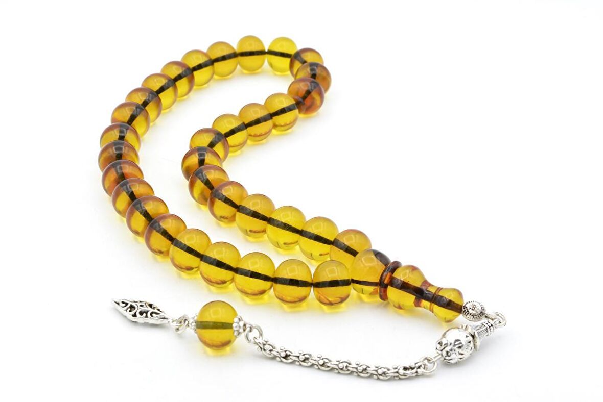 Gümüş Kaplama Kamçılı Faris Döküm Tekerlek Kesim Sarı Sıkma Kehribar Tesbih