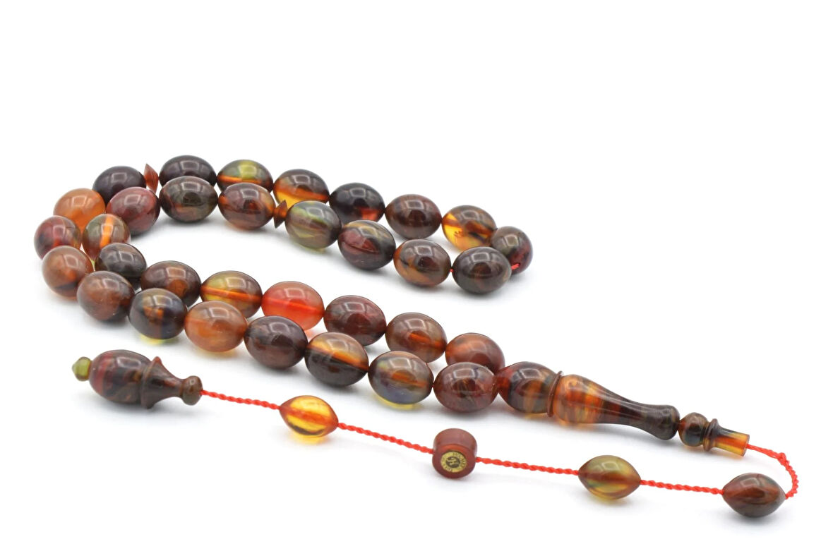 Usta İşi Sistemli Beyzi Kesim Pembe Mavi Sıkma Kehribar Tesbih 208