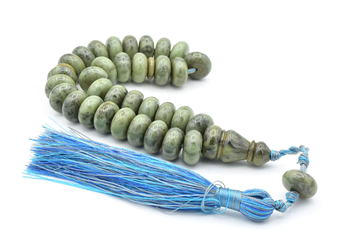 Zeyn Usta İşi Basık Model Gri Mavi Katalin Tesbih 005