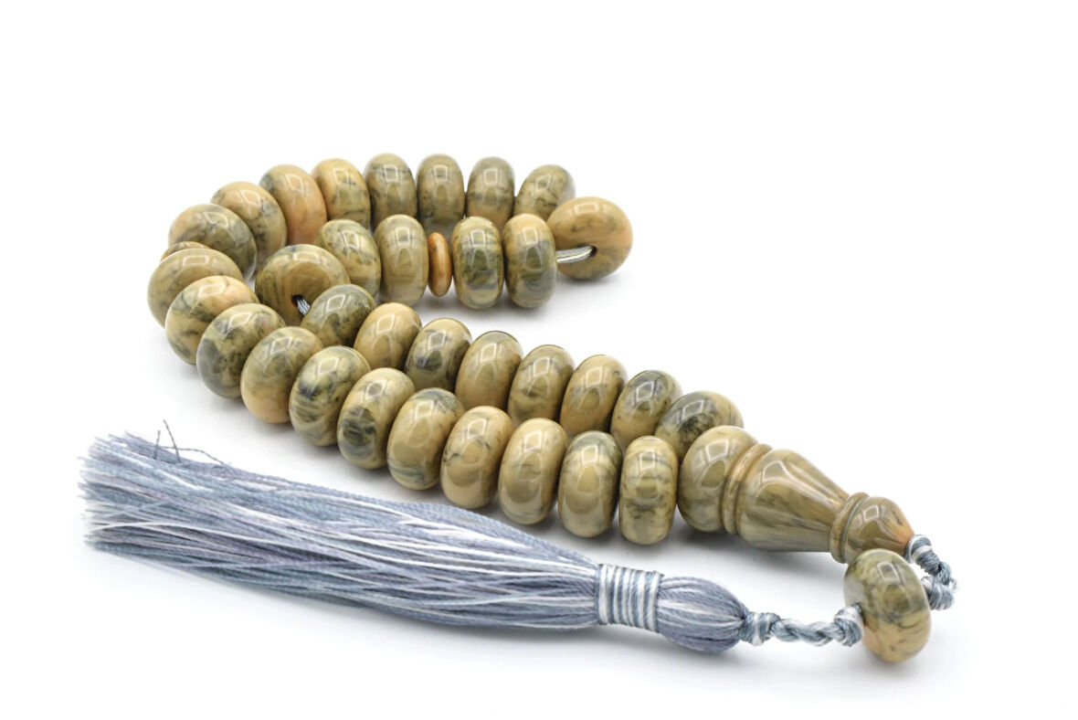 Zeyn Usta İşi Basık Model Koyu Gri Beyaz Katalin Tesbih 010