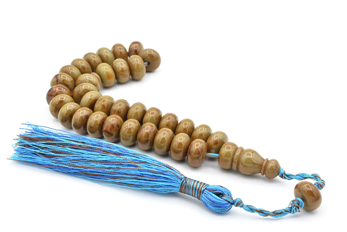 Zeyn Usta İşi Basık Model Kahverengi Mavi Katalin Tesbih 012