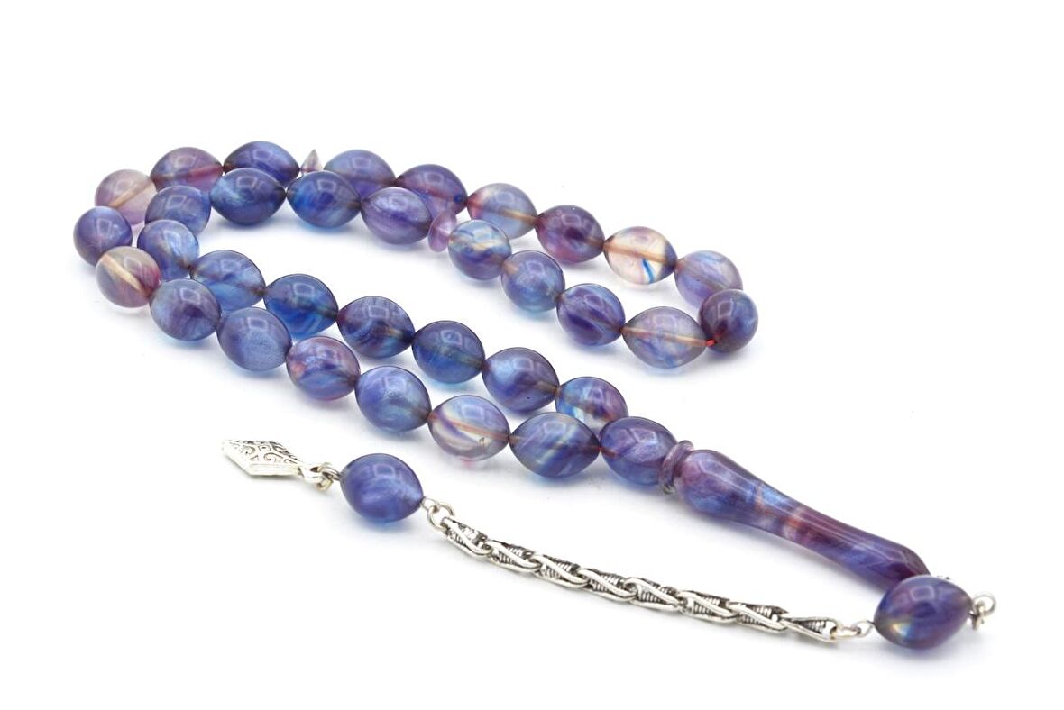 Gümüş Kaplama Kamçılı Colorist Sedefli Sıkma Kehribar Tesbih 002