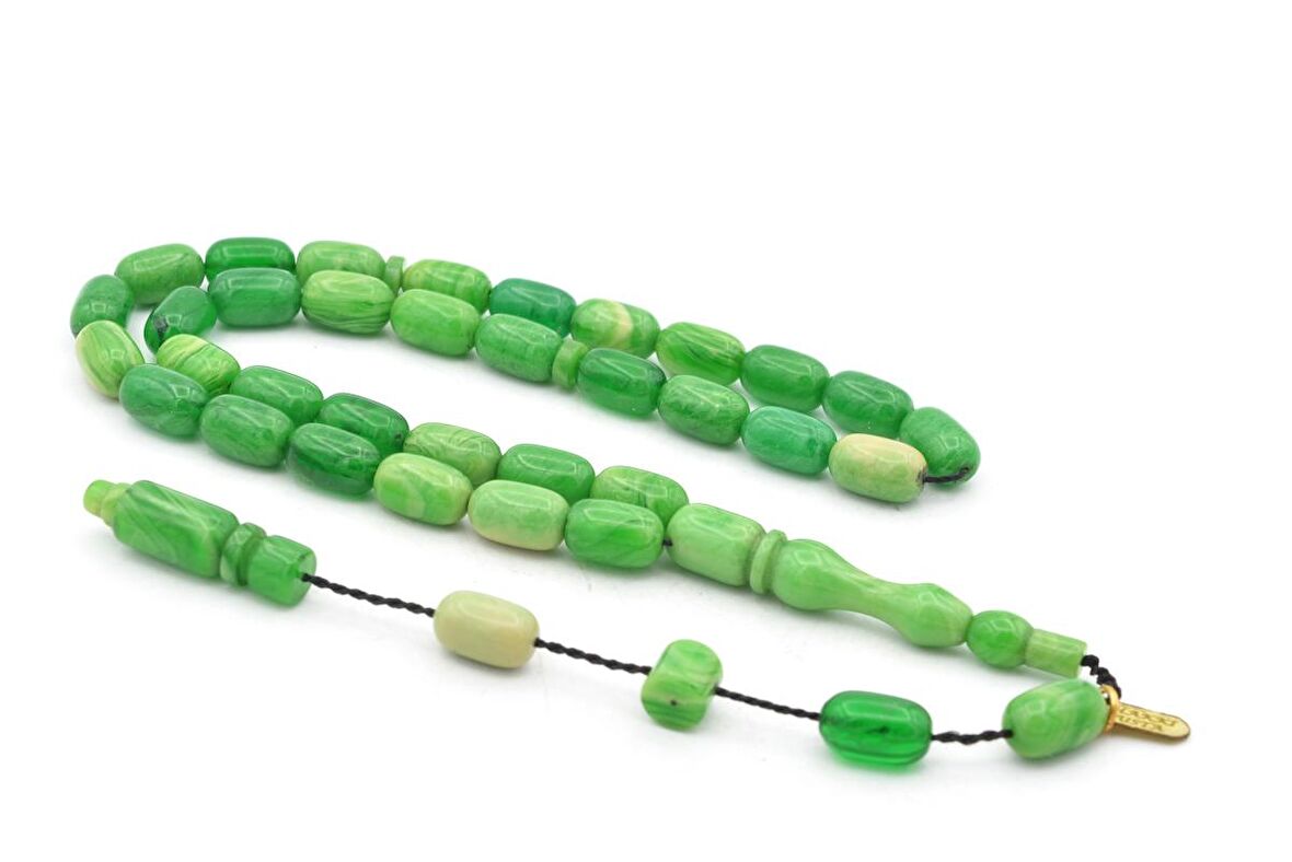 Hakkı Usta İmzalı Kapsül Kesim Bilek Boy Yeşil Sıkma Kehribar Tesbih