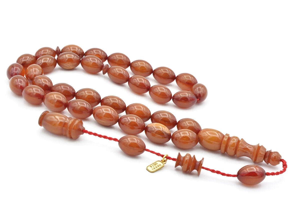 Hakkı Usta İmzalı Beyzi Kesim Hareli Sarı Katalin Tesbih