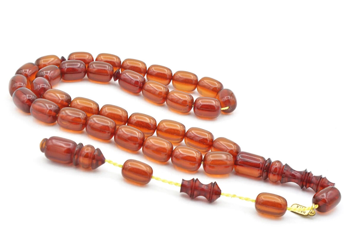 Hakkı Usta İmzalı Kapsül Kesim Şeffaf Turuncu Katalin Tesbih