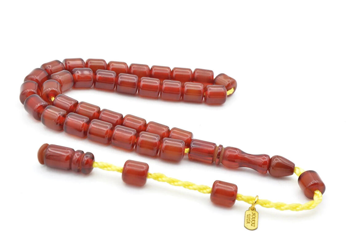 Hakkı Usta İmzalı Kapsül Kesim Bilek Boy Sıkma Kehribar Tesbih 107