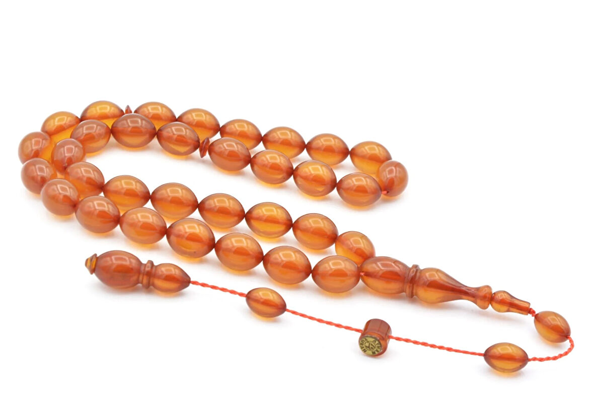 Ayhan Turan İmzalı Beyzi Kesim Sarı Sıkma Kehribar Tesbih