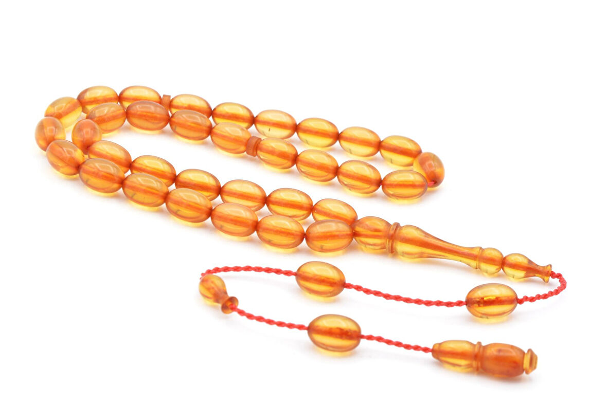 Usta İşi Beyzi Kesim Günlük Boy Şeffaf Sıkma Kehribar Tesbih 