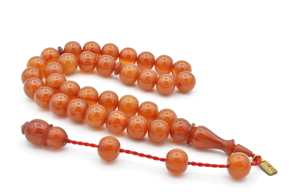 Ebu Sırr İmzalı Küre Kesim Hareli Sarı Sıkma Kehribar Tesbih