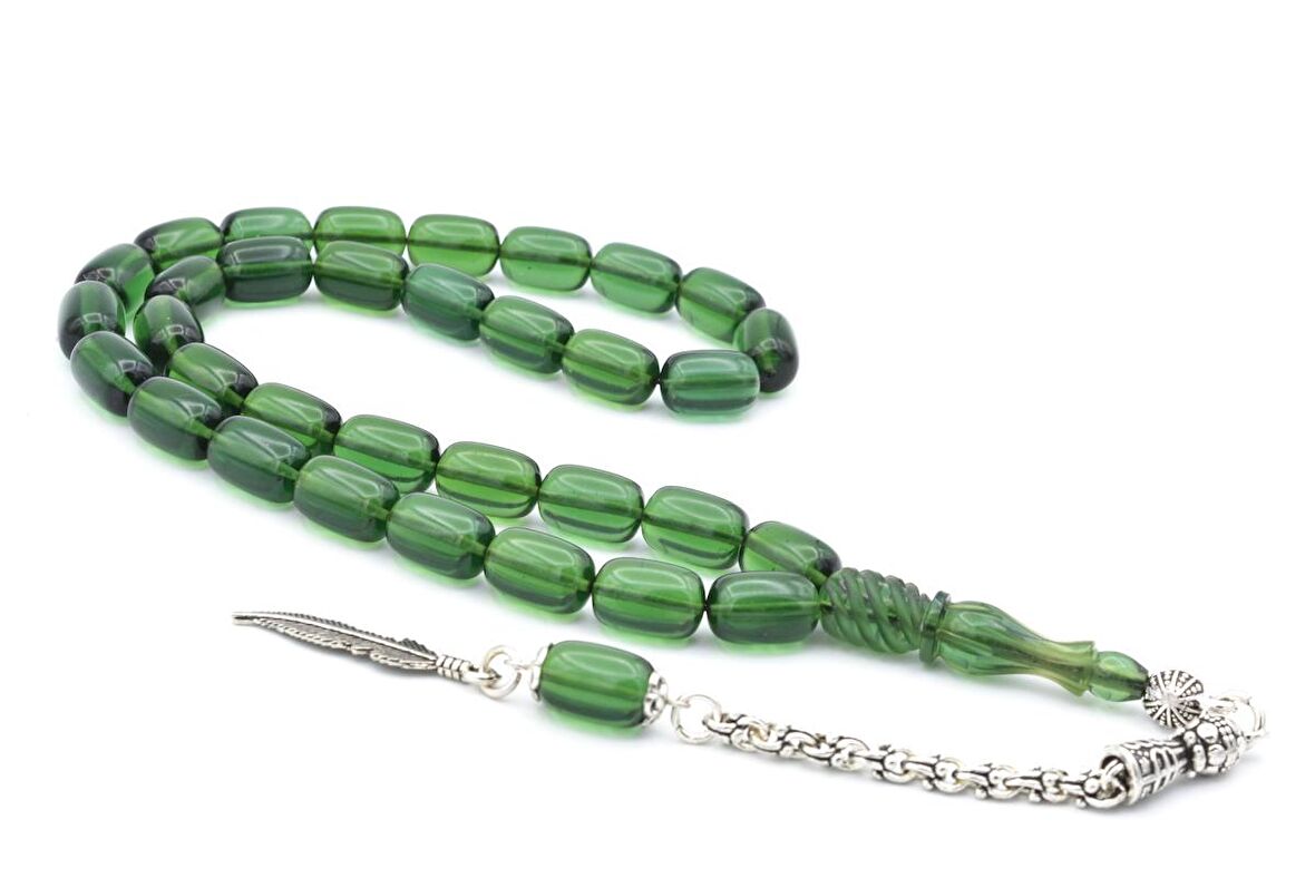 İmamesi Kalem İşçilikli Yeşil Ateş Kehribar Tesbih