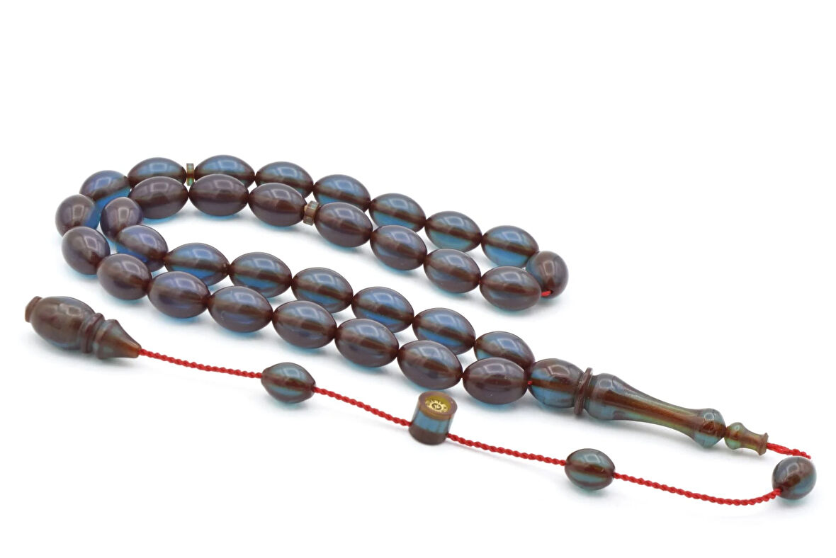 Hikmet Al Said İmzalı Beyzi Kesim Lacivert Ateş Kehribar Tesbih