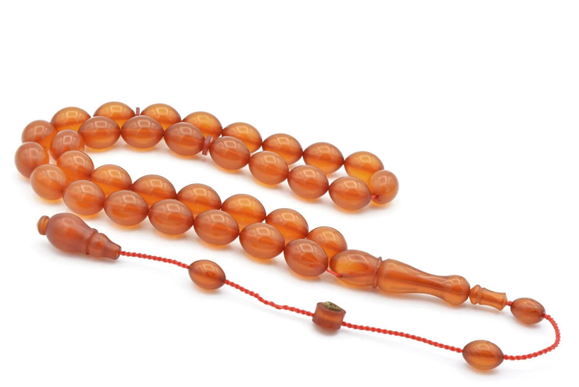 Hikmet Al Said İmzalı Beyzi Kesim Koyu Sarı Sıkma Kehribar Tesbih