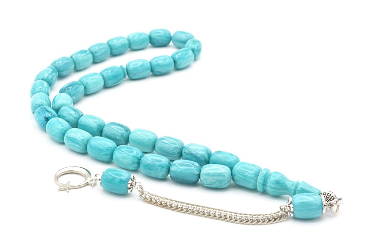 Gümüş Kaplama Kamçılı Kapsül Kesim Turkuaz Katalin Tesbih