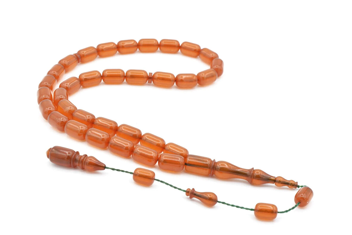 Ebu Şems Usta İşi Kapsül Kesim Sarı Zar Kehribar Tesbih