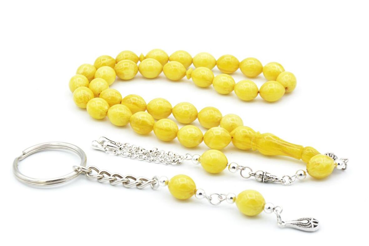 Özel Kutusunda Anahtarlıklı Beyzi Kesim Sarı Katalin Tesbih Seti