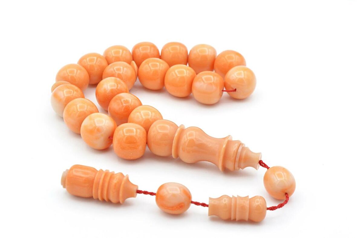 Sistemli Fıçı Kesim Açık Turuncu Sıkma Kehribar Efe Maskot Tesbih