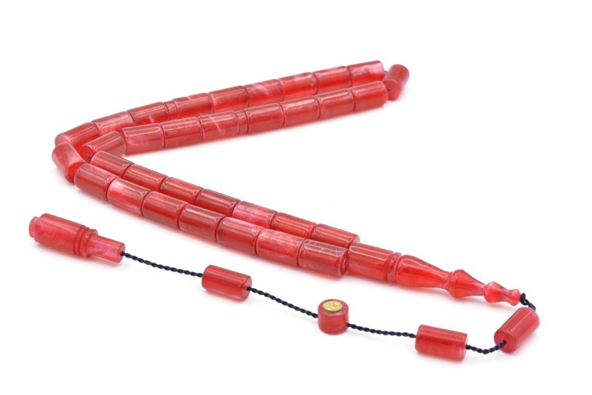 Erkan Çubukcu İmzalı Kesme Model Kırmızı Sıkma Kehribar Tesbih 003