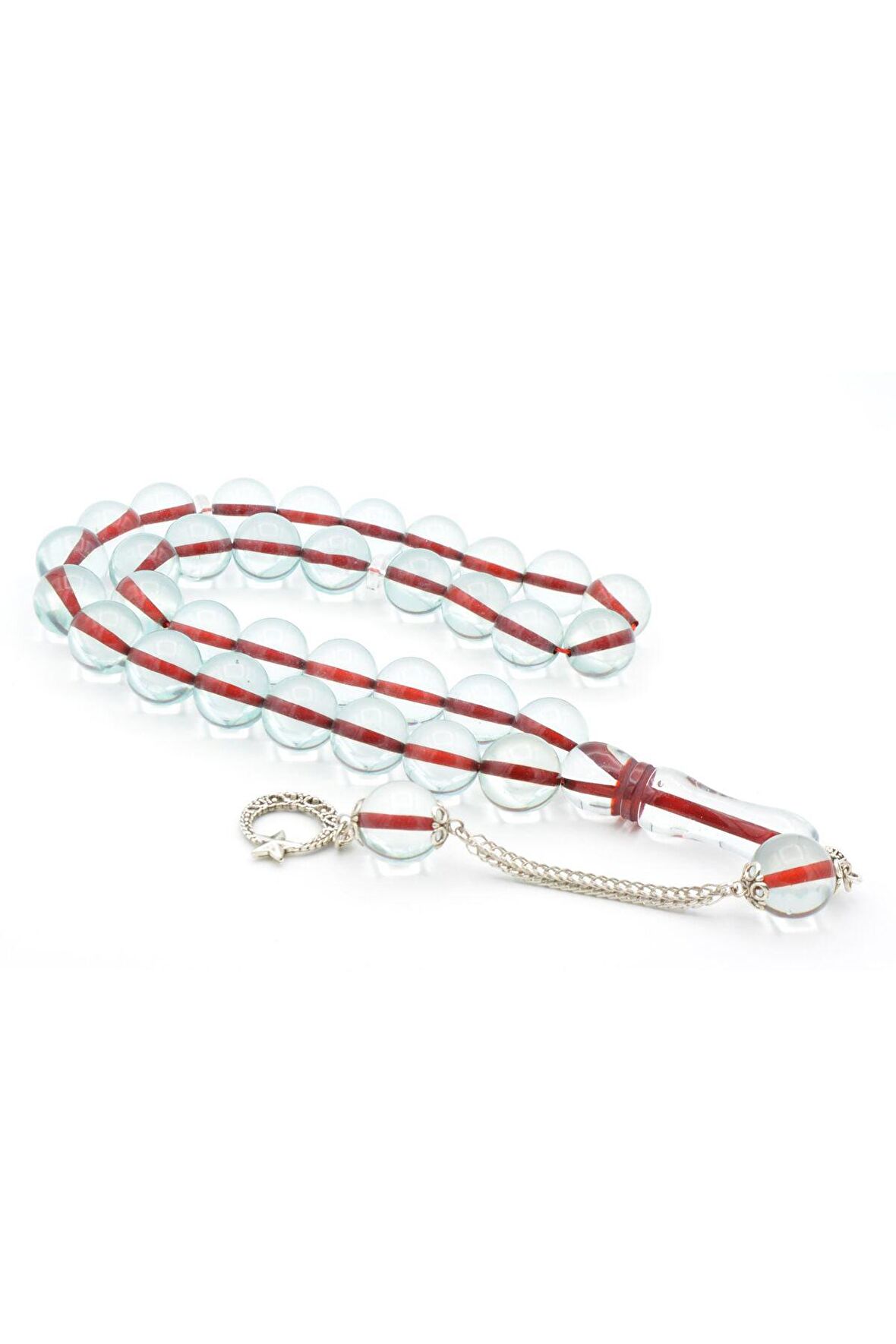 Kokulu İri Boy Küre Kesim Açık Mavi Toz Kehribar Tesbih 14 Mm