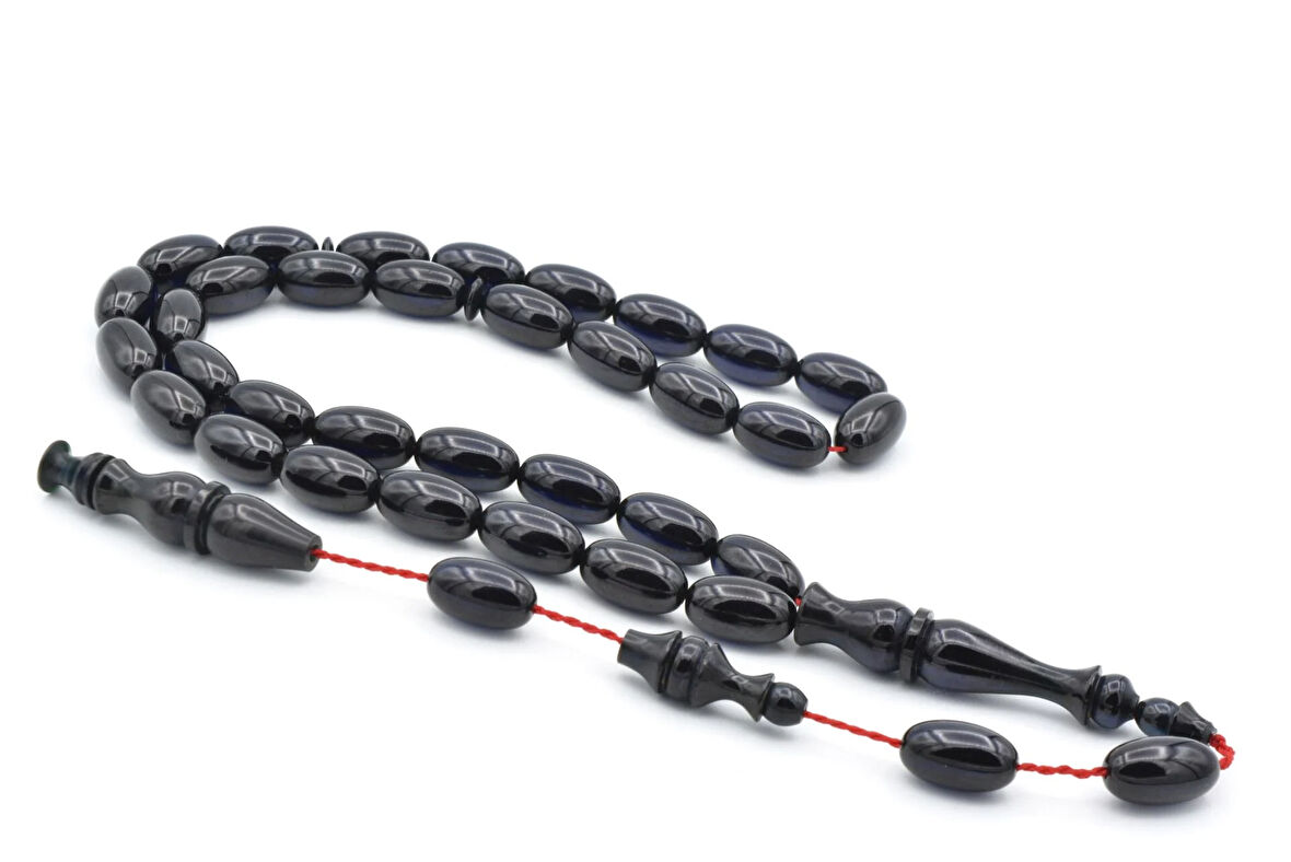 Lale Model İmameli Arpa Kesim Lacivert Sıkma Kehribar Tesbih