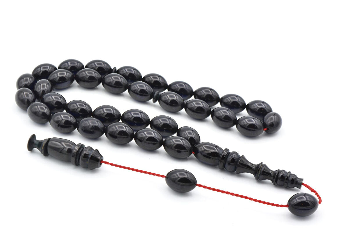 Usta İşçilikli Sistemli Beyzi Kesim Lacivert Sıkma Kehribar Tesbih