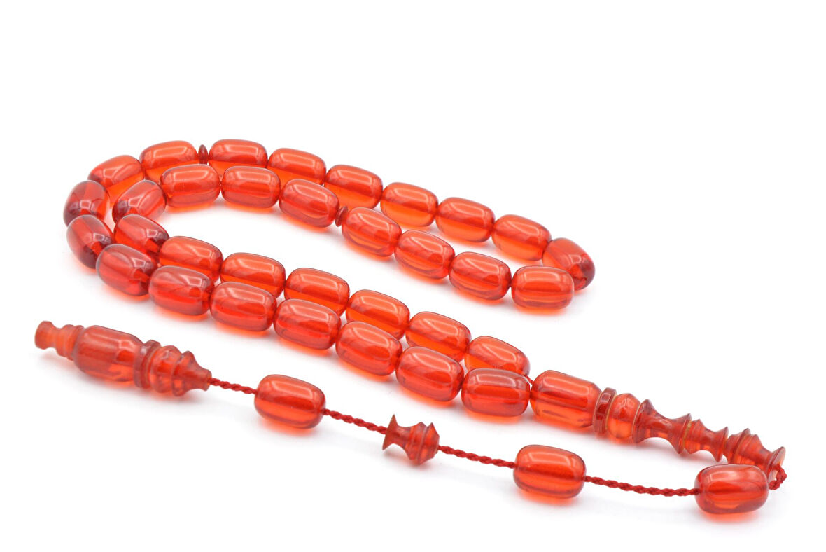 Usta İşçilikli Sistemli Kapsül Kesim Turuncu Sıkma Kehribar Tesbih