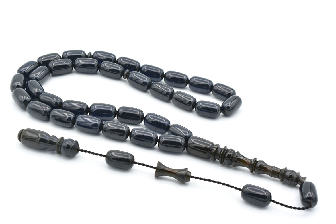 Usta İşçilikli Sistemli Kapsül Kesim Lacivert Sıkma Kehribar Tesbih