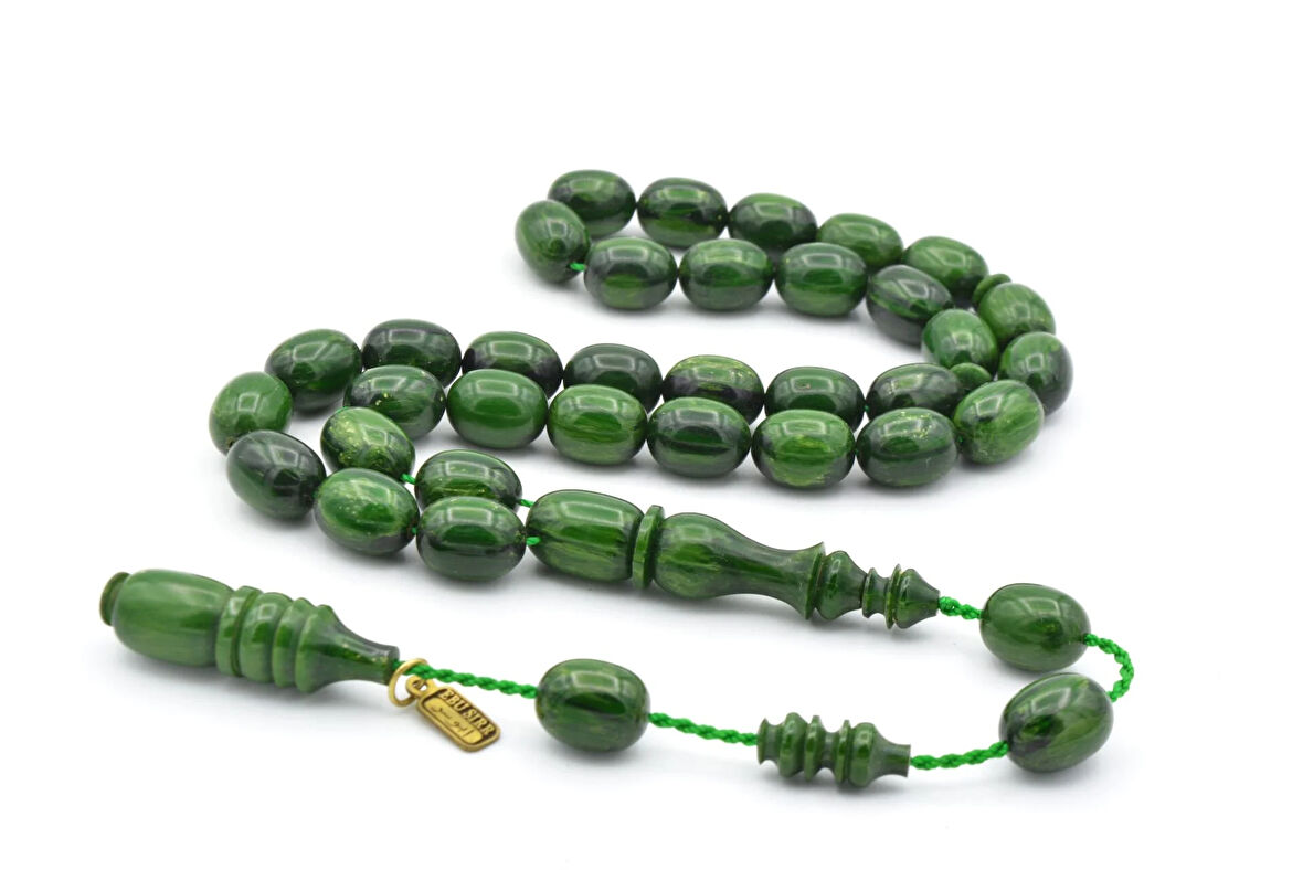 Ebu Sırr İmzalı Beyzi Kesim Damarlı Yeşil Katalin Tesbih