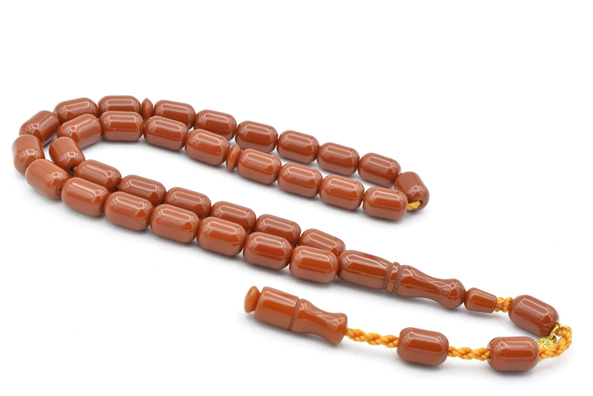 Hakkı Usta İmzalı Kapsül Kesim Turuncu Sıkma Kehribar Tesbih