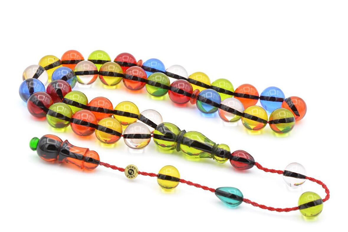 Enes Abdo İmzalı Küre Kesim Rengarenk Sıkma Kehribar Tesbih