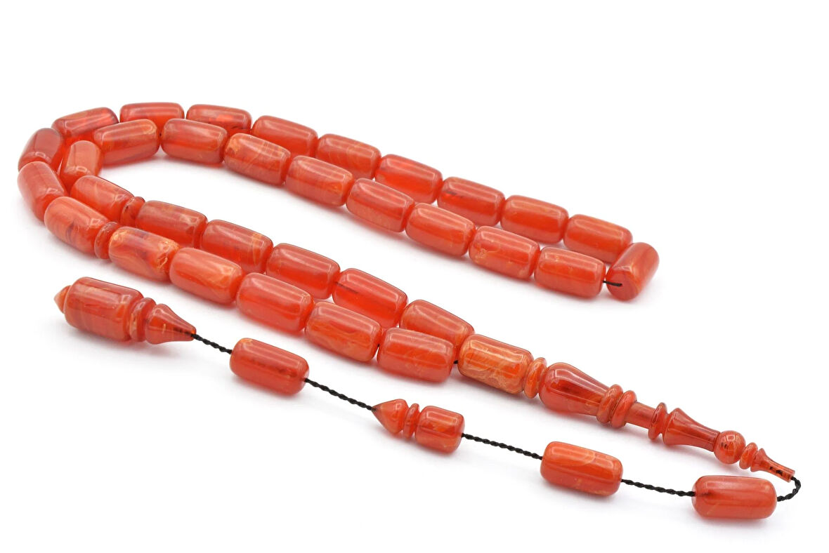 Mehmet Hızarcı Usta İşçilikli Hareli Turuncu Sıkma Kehribar Tesbih