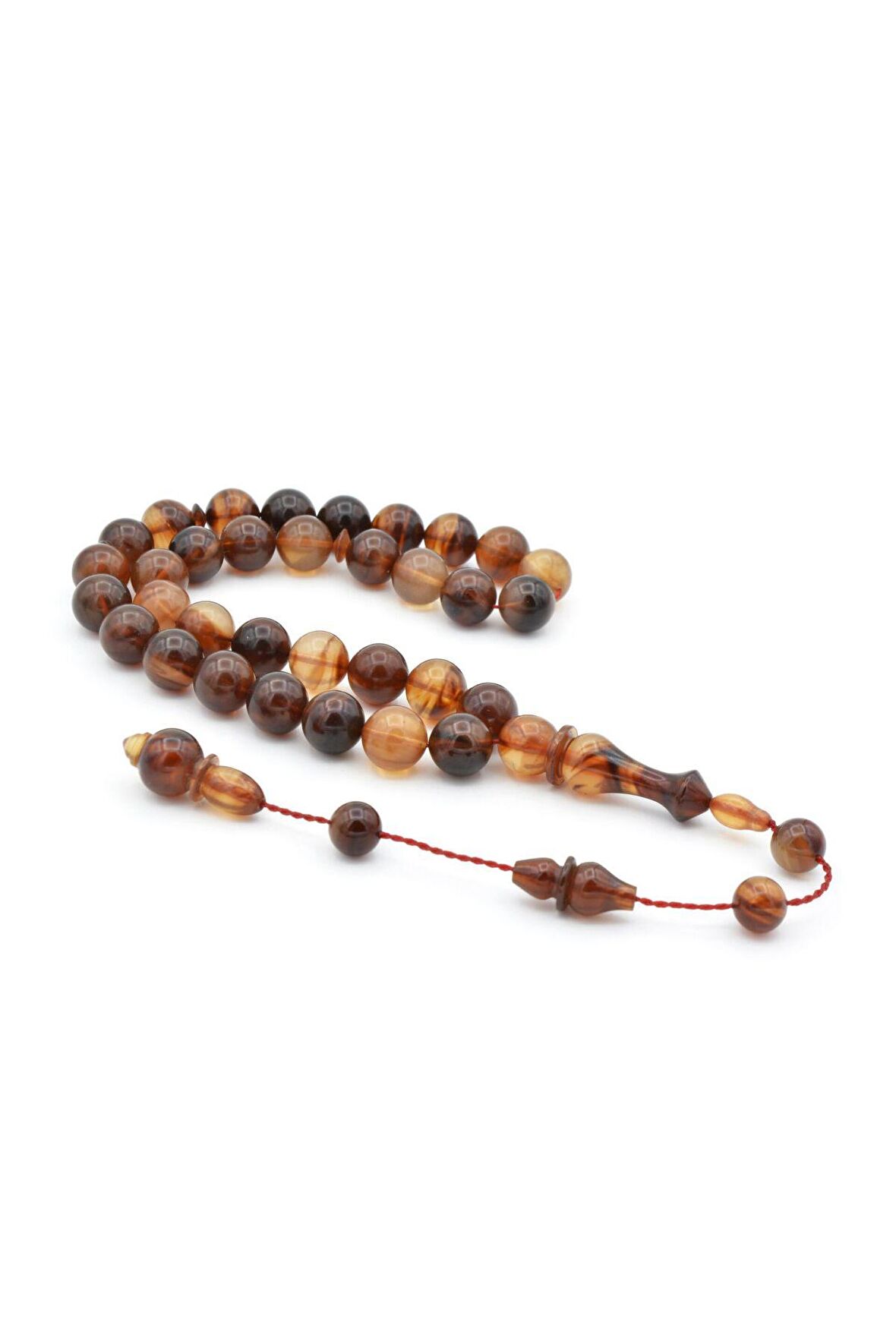 Mesut Elma Usta İşçilikli Hareli Kahverengi Sıkma Kehribar Tesbih