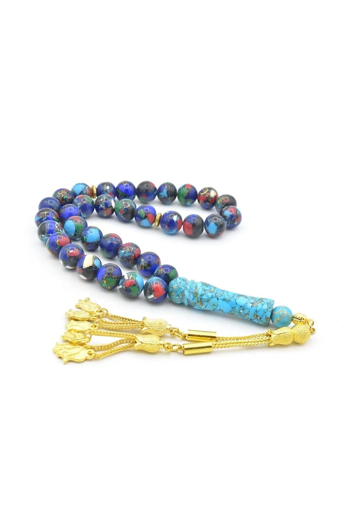 Küre Kesim Doğal Lapis Turkuaz Mercan Yeşim Taşlı Tesbih