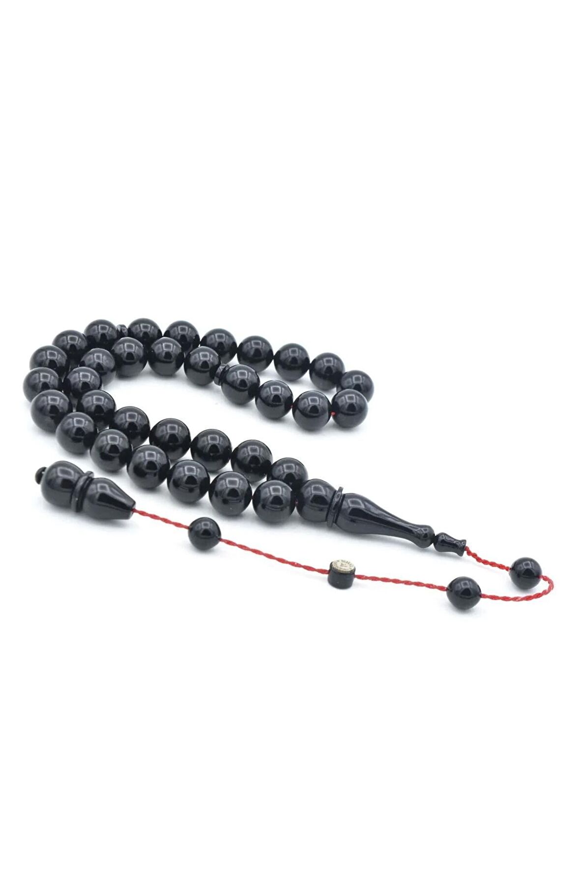 İsmail Karasapan İmzalı Küre Kesim Siyah Sıkma Kehribar Tesbih