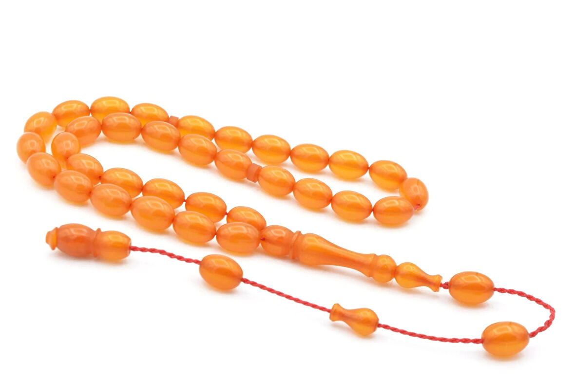 Hakkı Usta Bilek Boy Beyzi Kesim Turuncu Sıkma Kehribar Tesbih