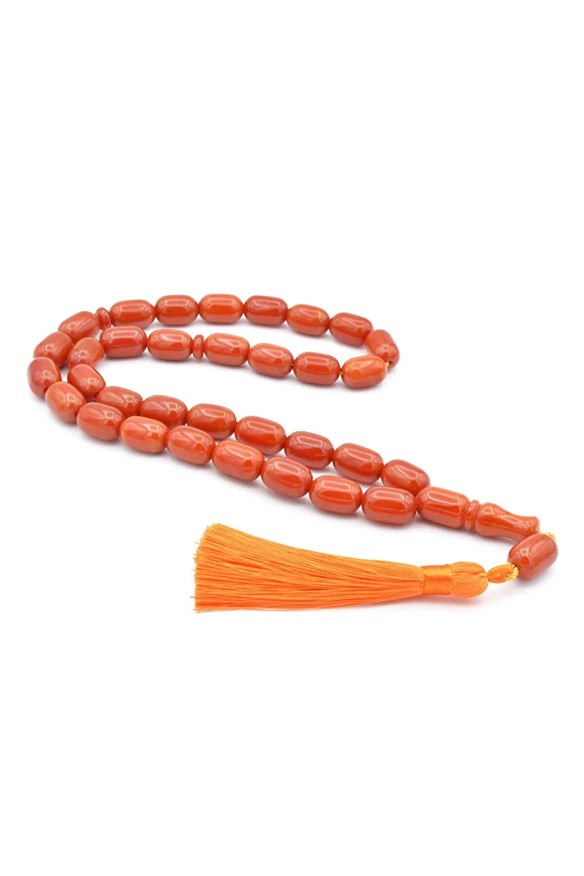 Saçaklı Püsküllü Kapsül Kesim Dev Boy Turuncu Sıkma Kehribar Tesbih