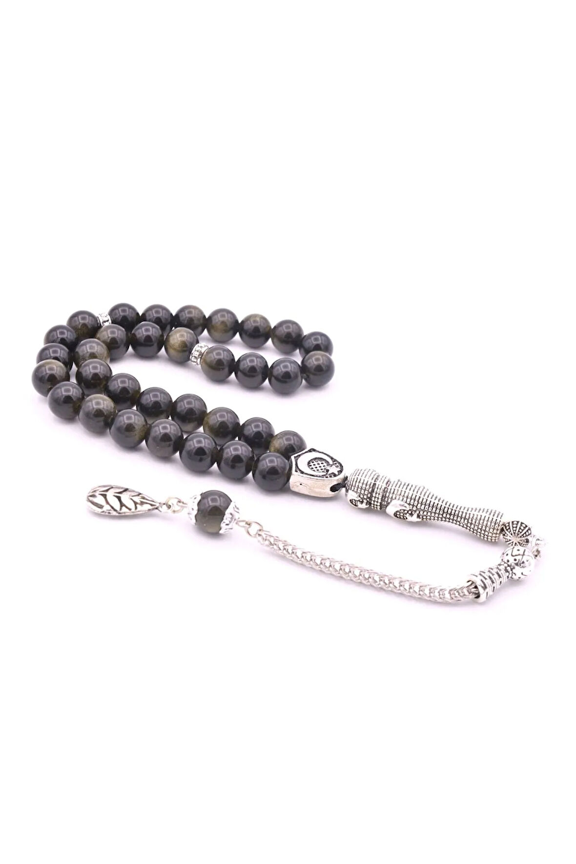 Hakiki Doğal Rainbow Obsidyen Taşı Tesbih 8 Mm