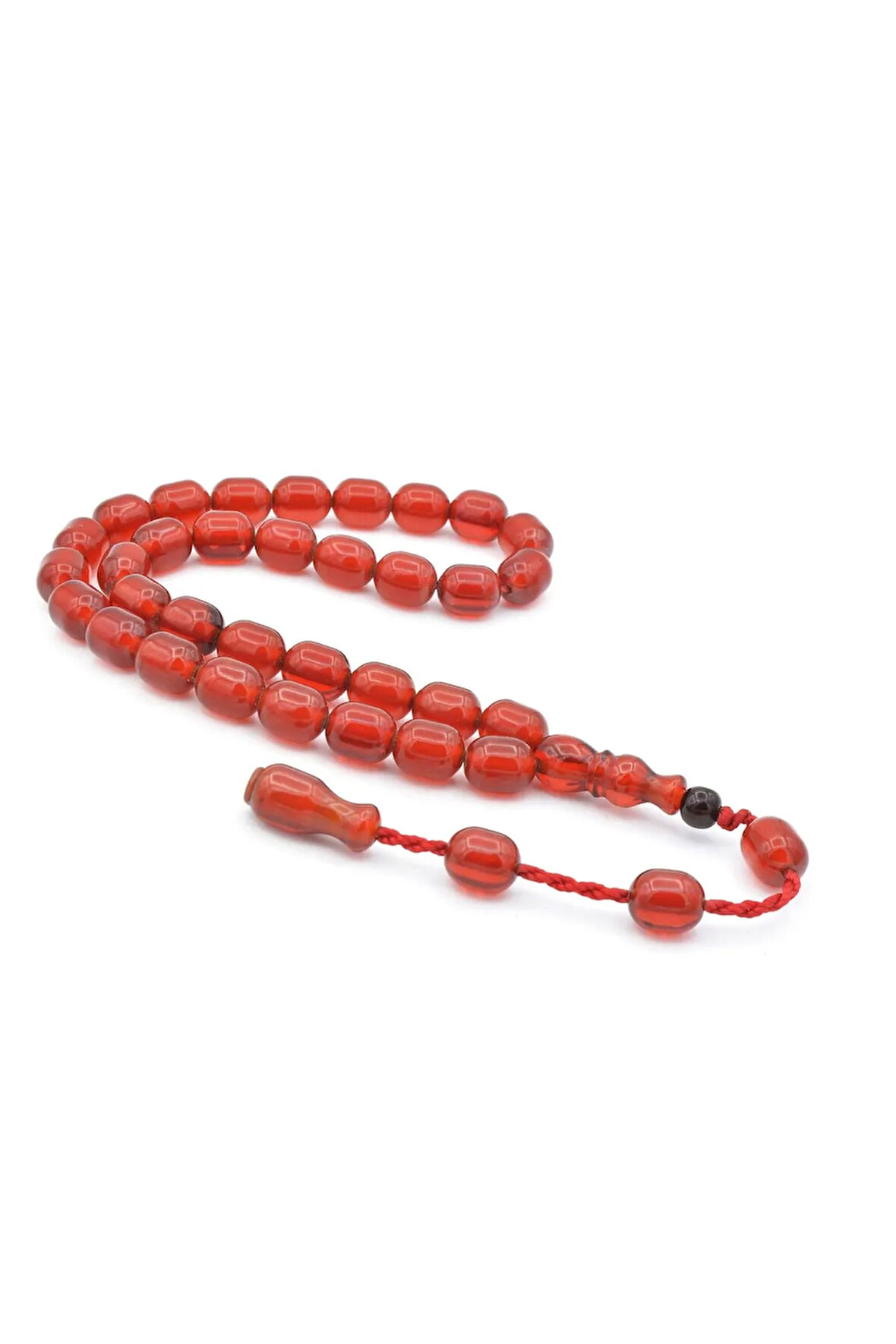 Şükrü Baba Yapımı Fıçı Model Kırmızı Sıkma Kehribar Tesbih