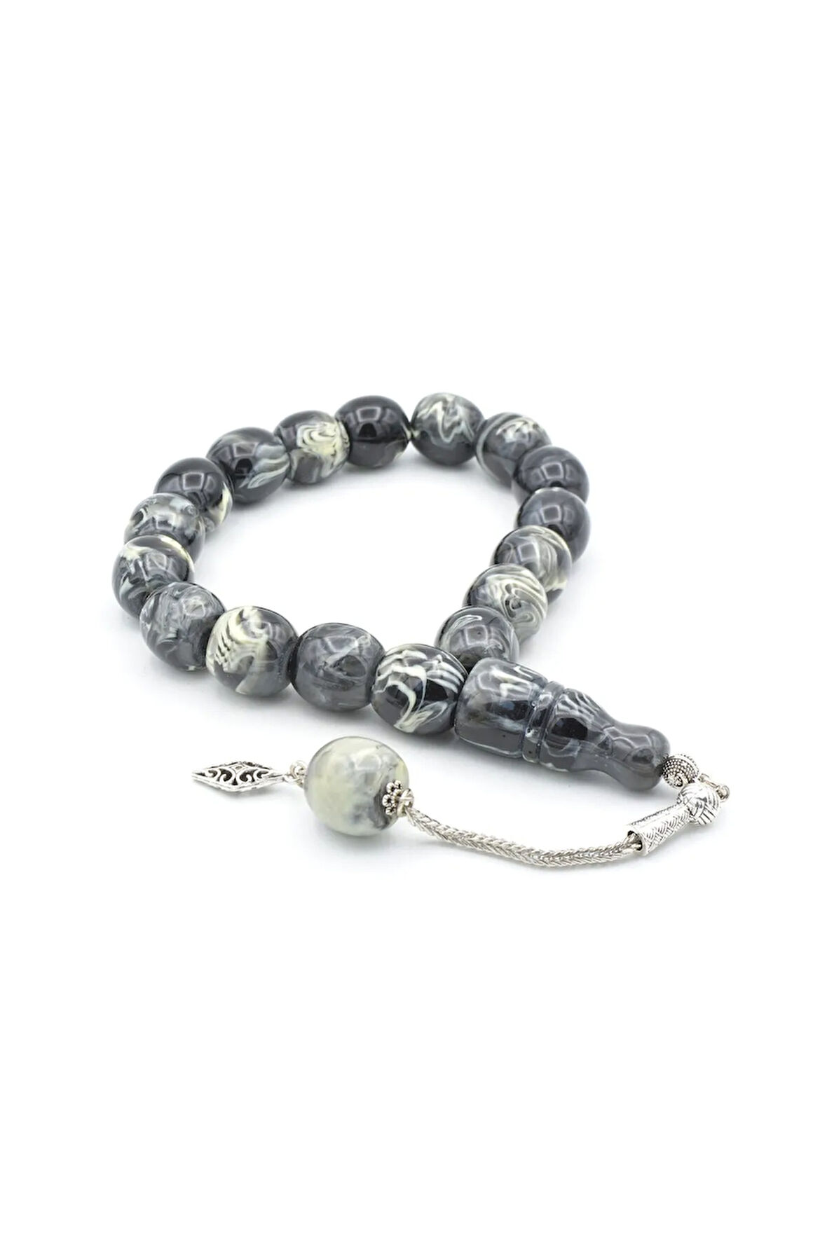 Fıçı Kesim Siyah Beyaz Toz Kehribar Efe Maskot Tesbih