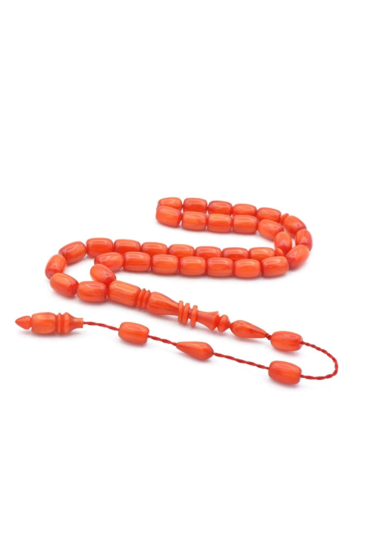 Ahmet Emin Yapımı İmamesi Halkalı Simli Turuncu Sıkma Kehribar Tesbih