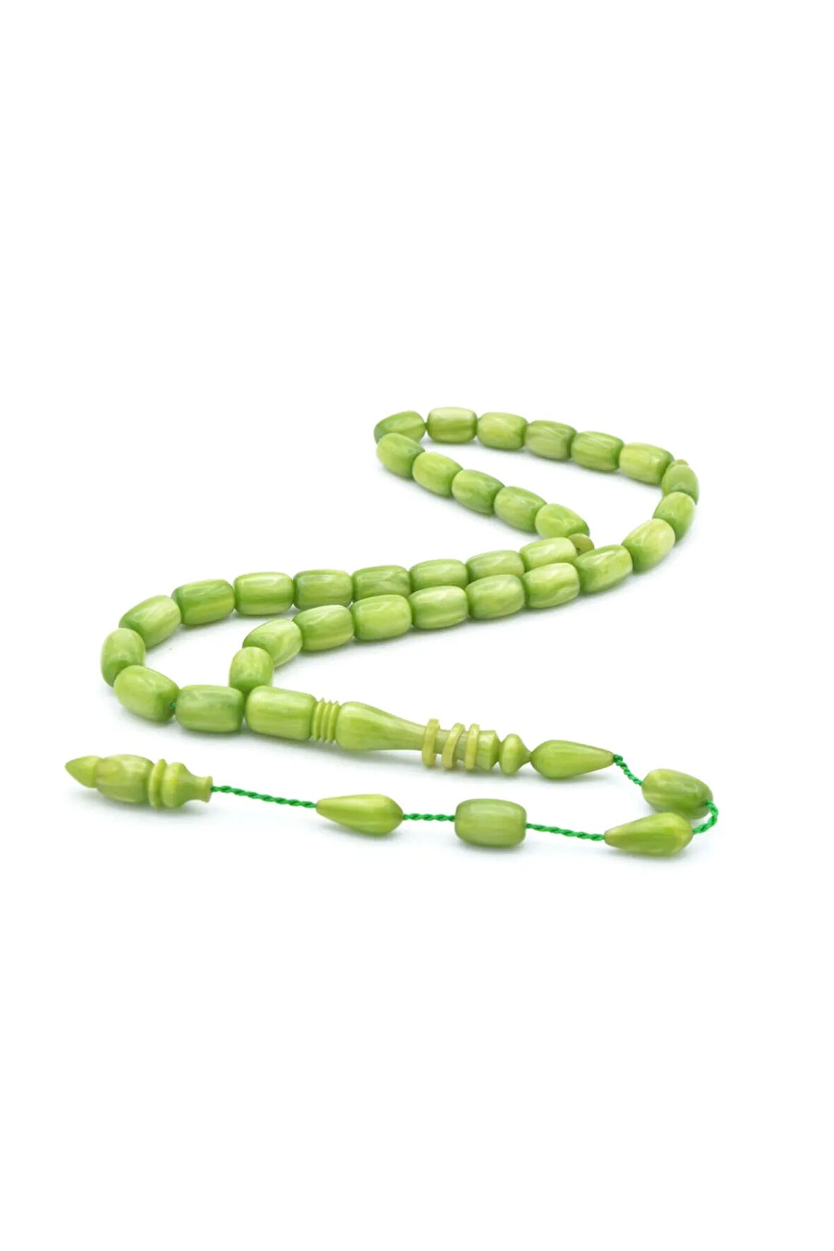 Ahmet Emin Yapımı İmamesi Halkalı Simli Yeşil Sıkma Kehribar Tesbih