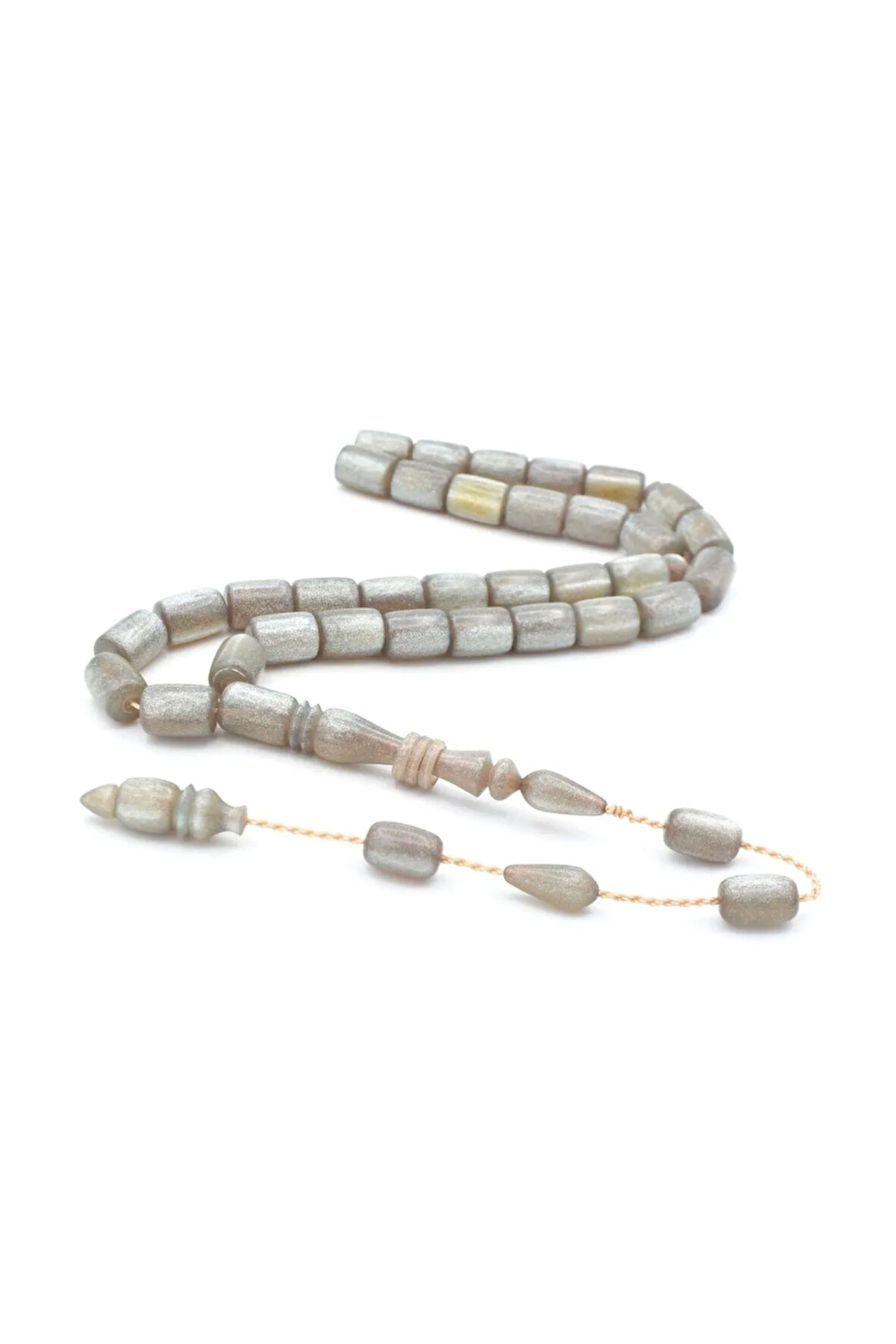 Ahmet Emin Yapımı İmamesi Halkalı Simli Gri Sıkma Kehribar Tesbih