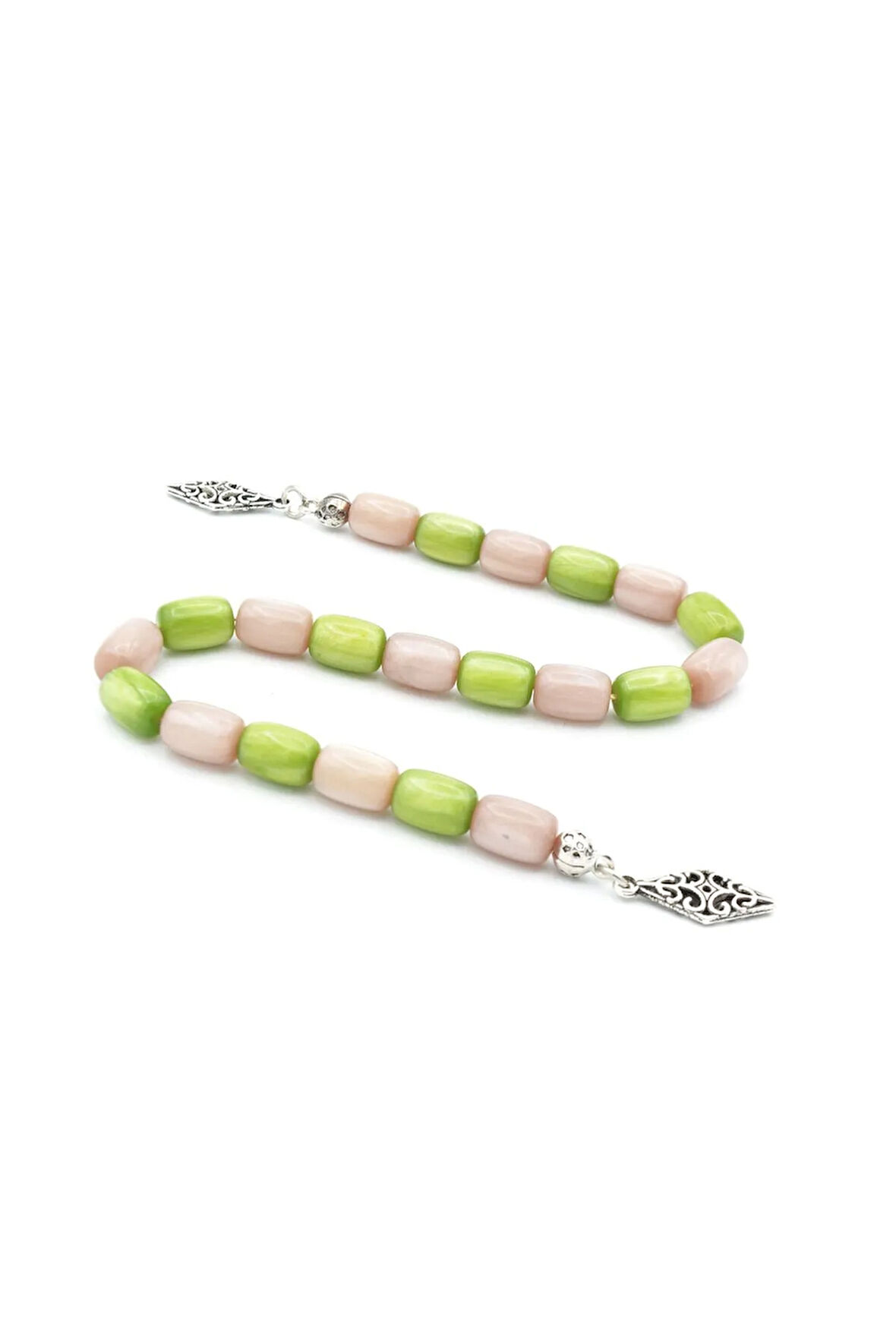 Usta İşi Kapsül Kesim Yeşil Bej Sıkma Kehribar Zaza Tesbih