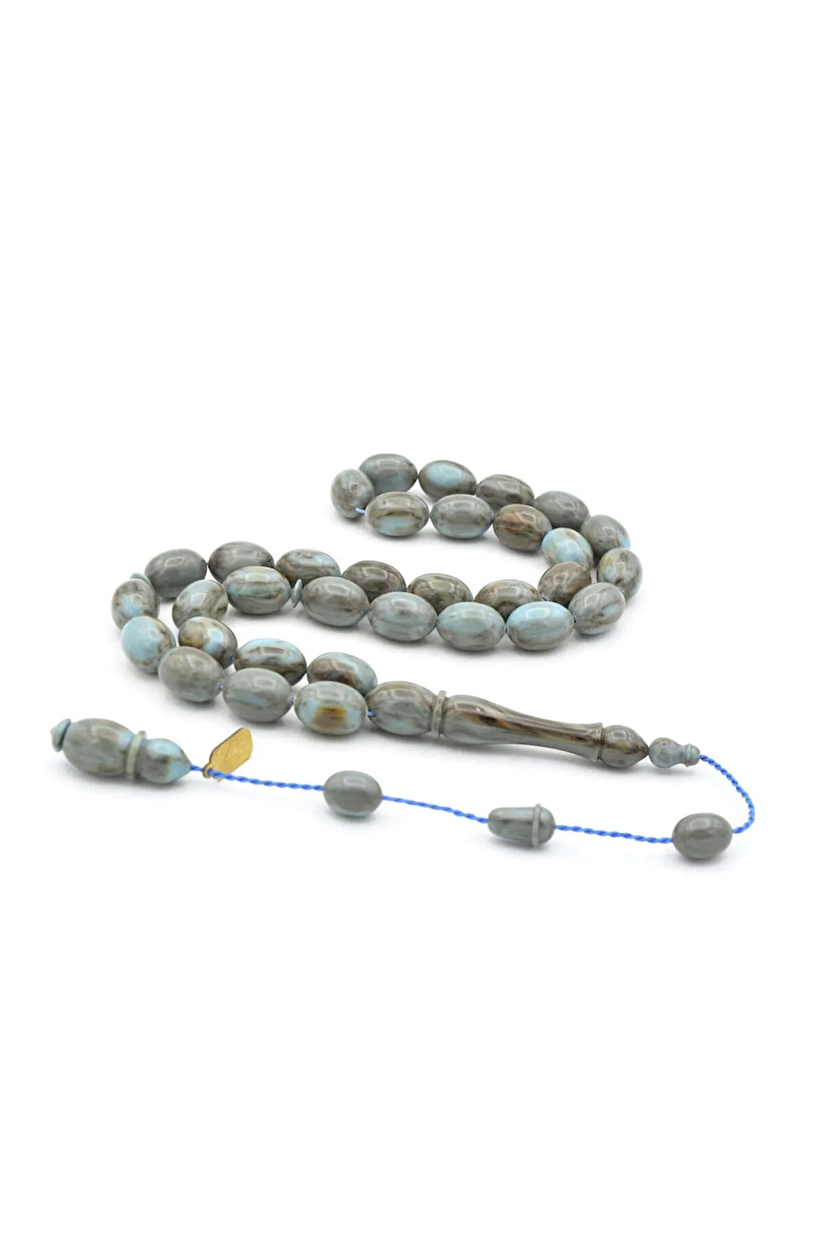 İbrahim Uysal İmzalı Beyzi İri Boy Gri Mavi Sıkma Kehribar Tesbih