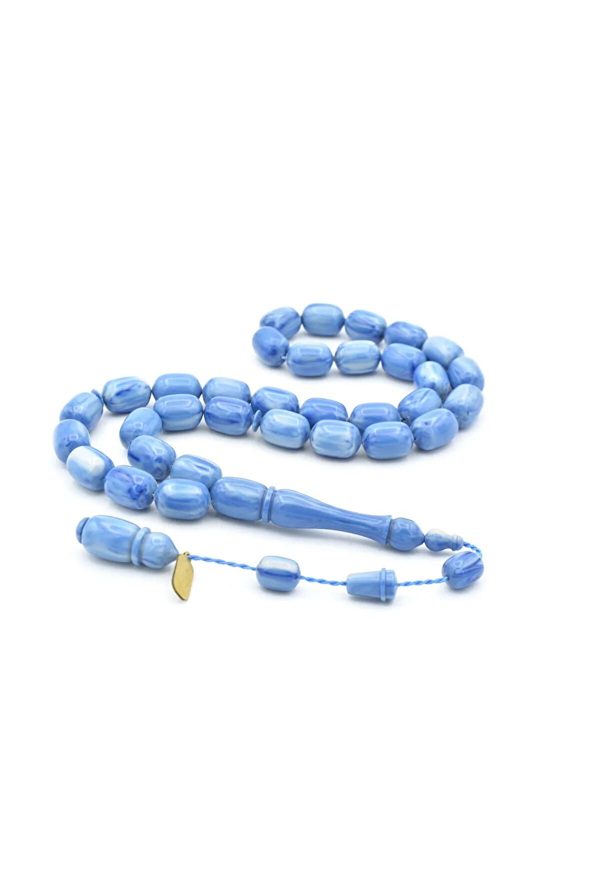 İbrahim Uysal İmzalı Kapsül İri Boy Mavi Beyaz Sıkma Kehribar Tesbih